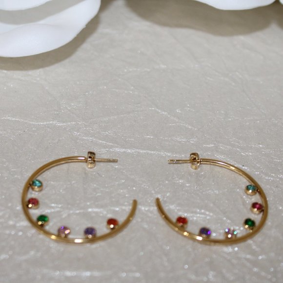 Hoop Earrings with Gemstones - Picture 3 of 4